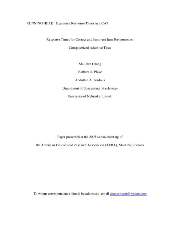 (PDF) Response Times for Correct and Incorrect Item Responses on ...