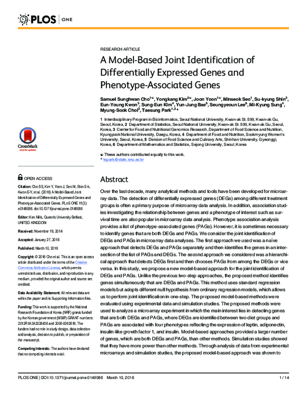 (PDF) A Model-Based Joint Identification of Differentially Expressed ...