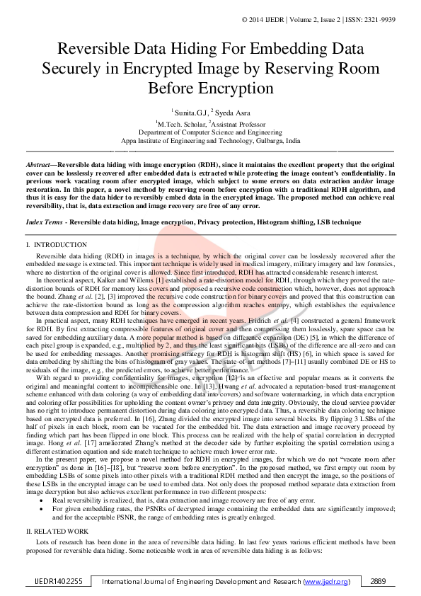 (PDF) Reversible Data Hiding For Embedding Data Securely in Encrypted ...