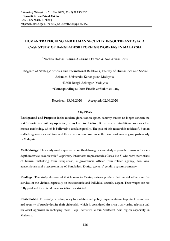 (PDF) Human Trafficking and Human Security in Southeast Asia: A Case ...