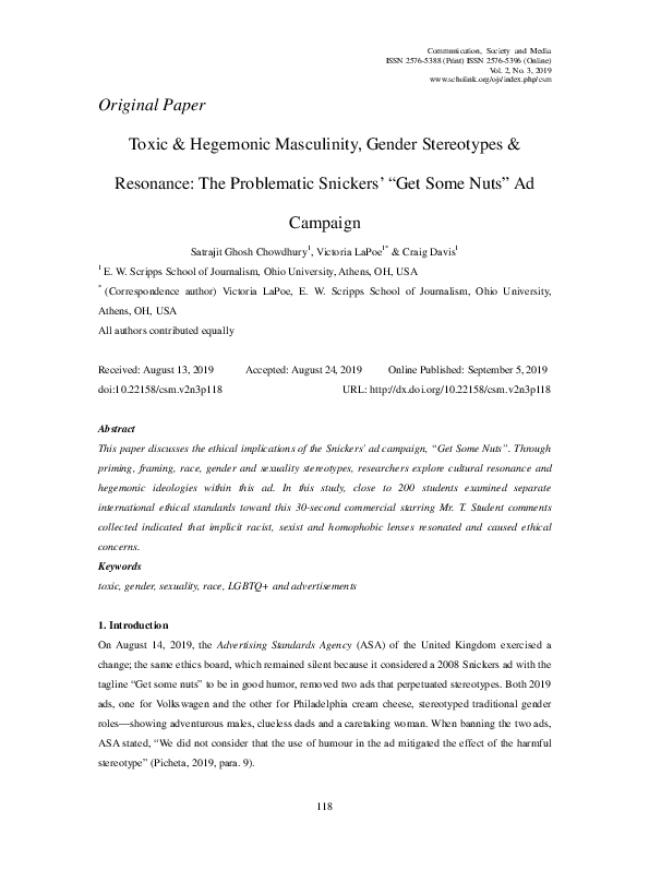 (PDF) Toxic Hegemonic Masculinity, Gender Stereotypes Resonance: The ...