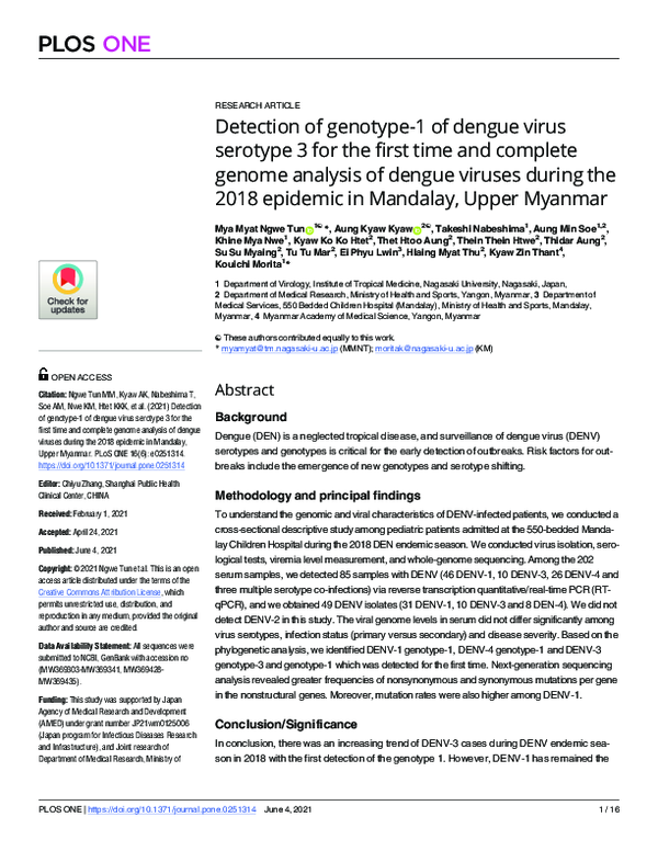 (PDF) Detection of genotype-1 of dengue virus serotype 3 for the first ...