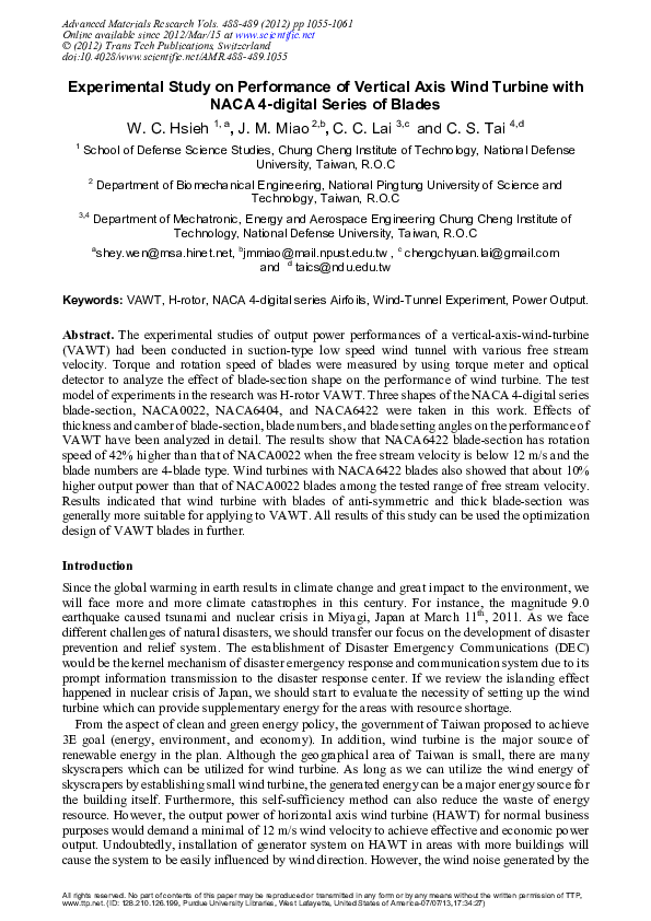(PDF) Experimental Study on Performance of Vertical Axis Wind Turbine ...