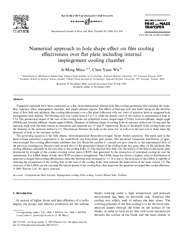 (PDF) Numerical approach to hole shape effect on film cooling ...