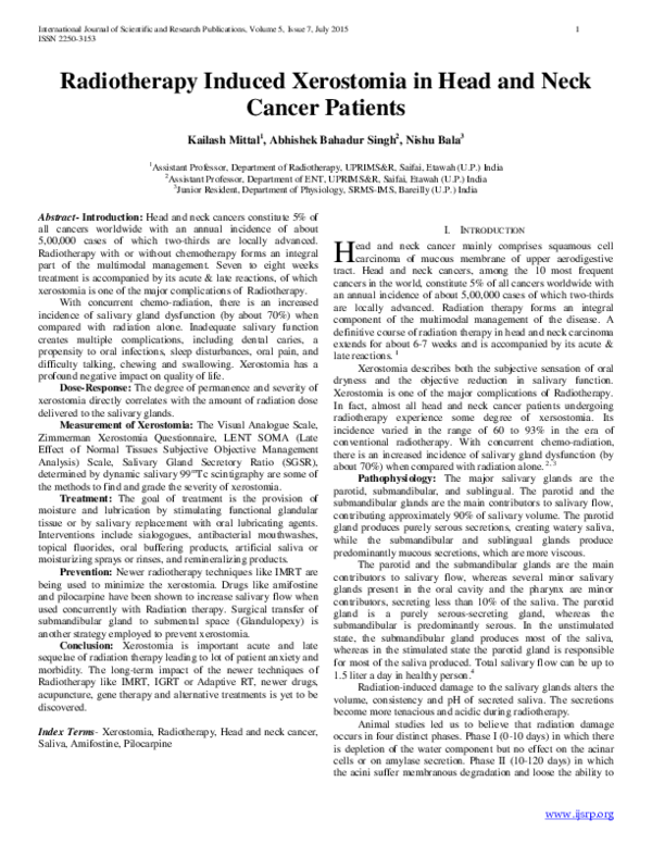 (PDF) Radiotherapy Induced Xerostomia in Head and Neck Cancer Patients ...