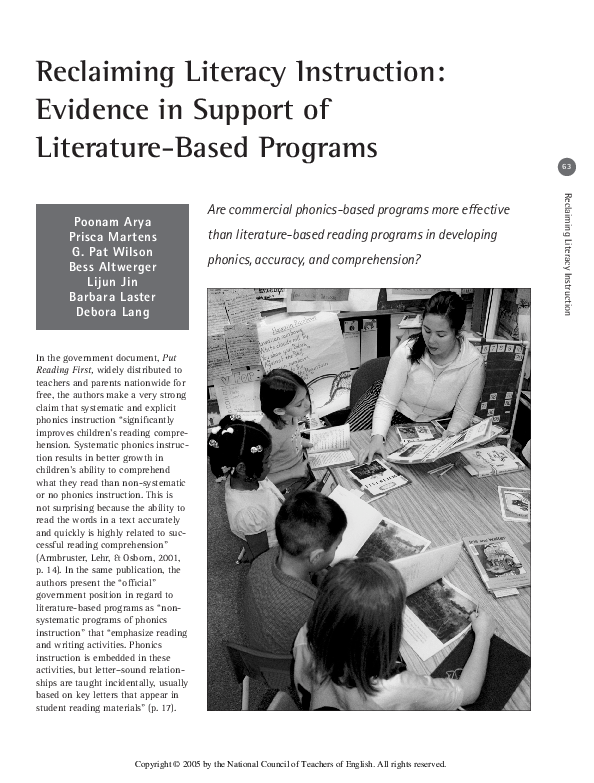 (PDF) Reclaiming Literacy Instruction: Evidence in Support of ...