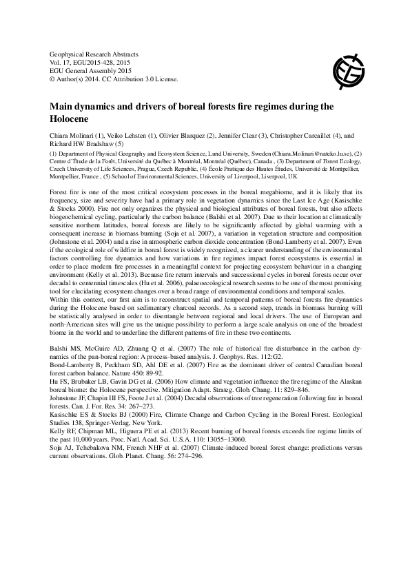 (PDF) Main dynamics and drivers of boreal forest fire regimes during ...