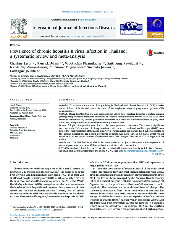 (PDF) Prevalence of chronic hepatitis B virus infection in Thailand: a ...
