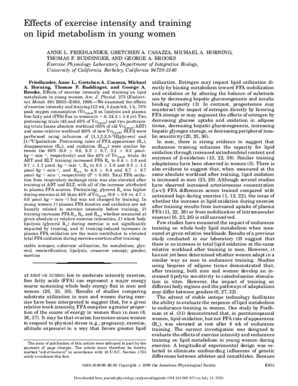 (PDF) Effects of exercise intensity and training on lipid metabolism in ...