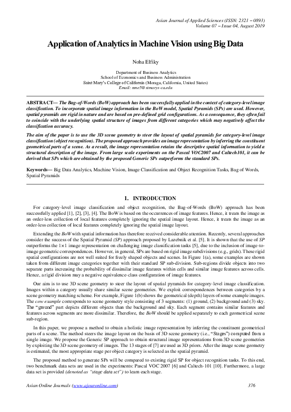 (PDF) Application of Analytics in Machine Vision using Big Data