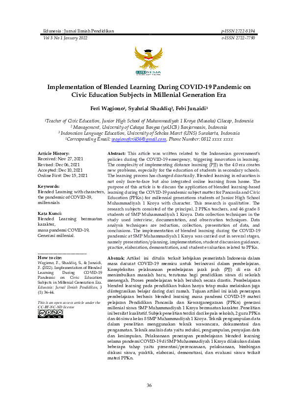 (PDF) Implementation of Blended Learning During COVID-19 Pandemic on ...