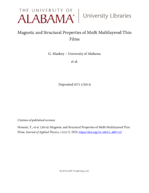 (PDF) Magnetic and structural properties of MnBi multilayered thin films