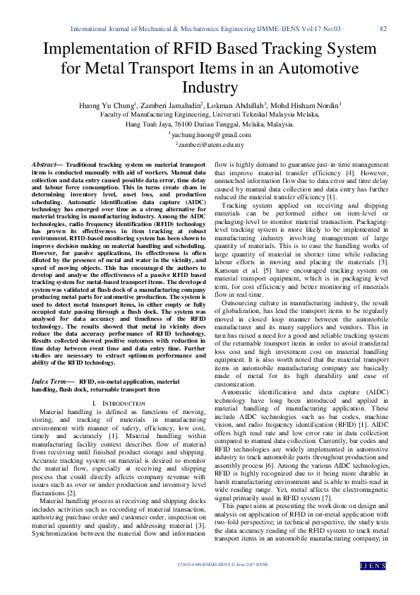 (PDF) Implementation of RFID Based Tracking System for Metal Transport ...