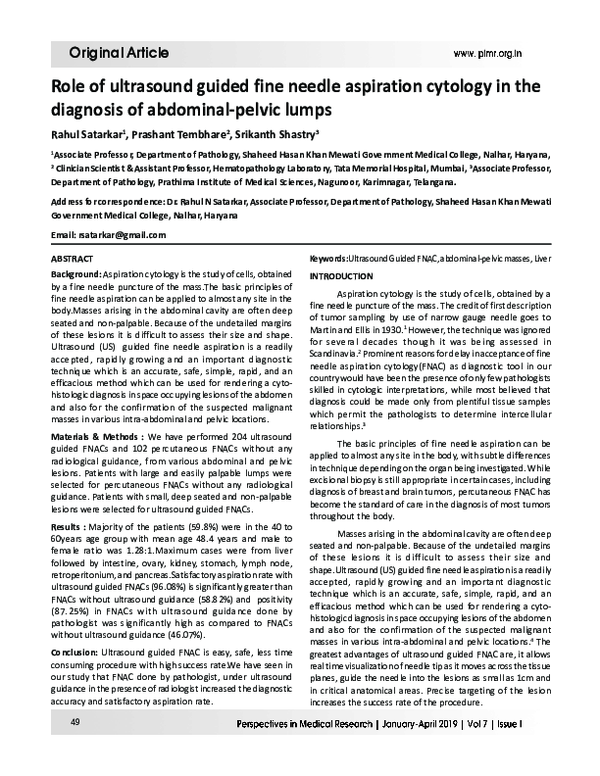 (PDF) Role of ultrasound guided fine needle aspiration cytology in the ...