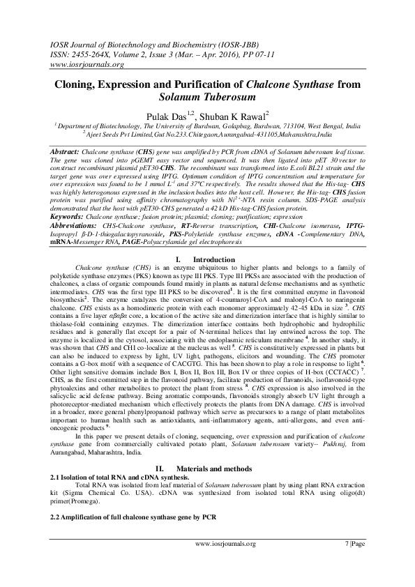 (PDF) Cloning , Expression and Purification of Chalcone Synthase from ...
