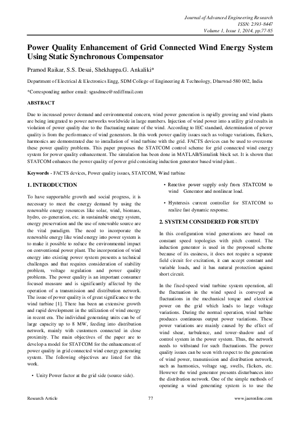 (PDF) Power Quality Enhancement of Grid Connected Wind Energy System ...