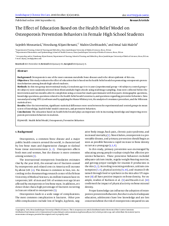 (PDF) The Effect of Education Based on the Health Belief Model on ...