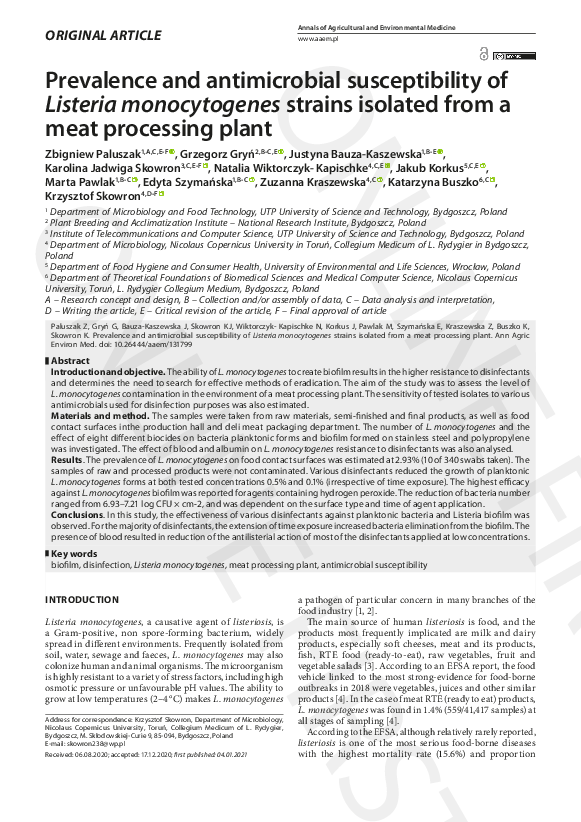 (PDF) Prevalence and antimicrobial susceptibility of Listeria ...