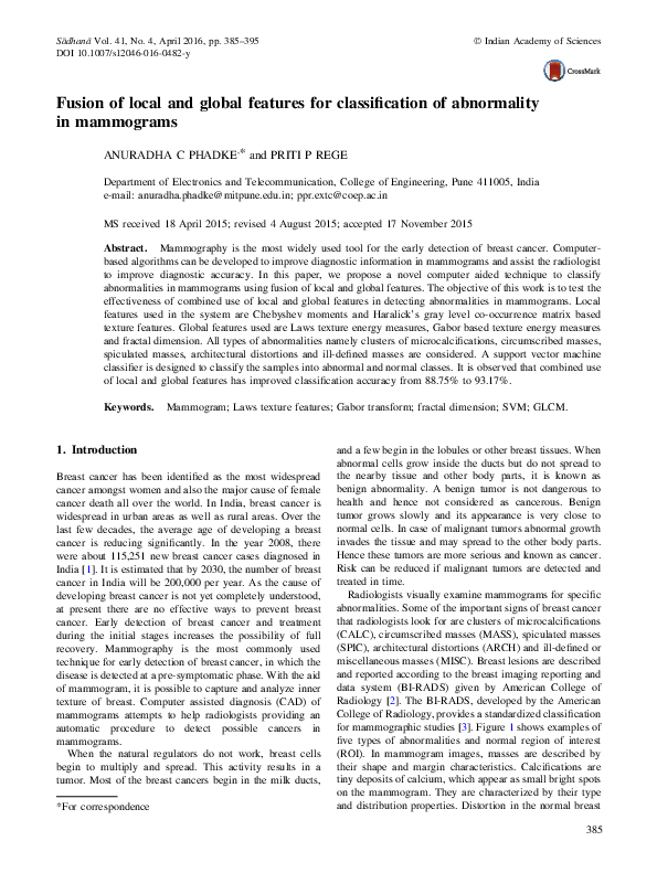 (PDF) Fusion of local and global features for classification of ...