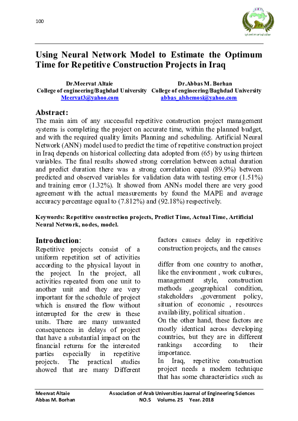 (PDF) Using Neural Network Model to Estimate the Optimum Time for ...