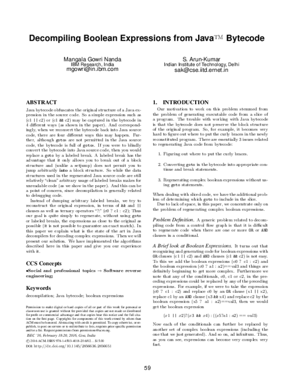 (PDF) Decompiling Boolean Expressions from Java™ Bytecode