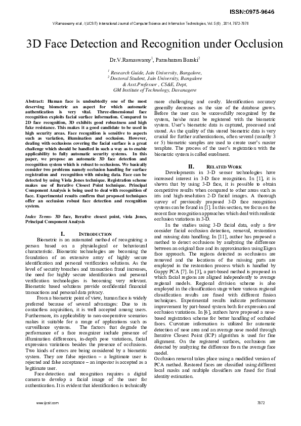 (PDF) 3 D Face Detection and Recognition under Occlusion