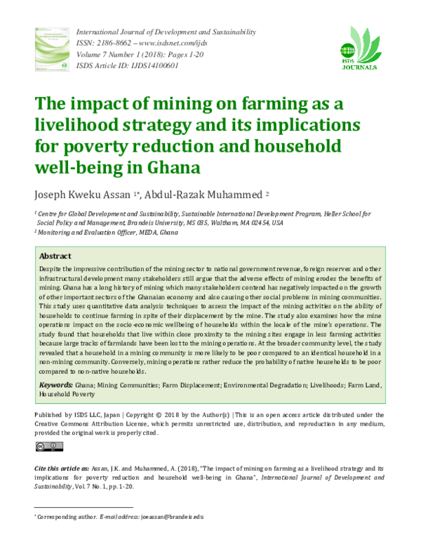 (PDF) The impact of mining on farming as a livelihood strategy and its ...