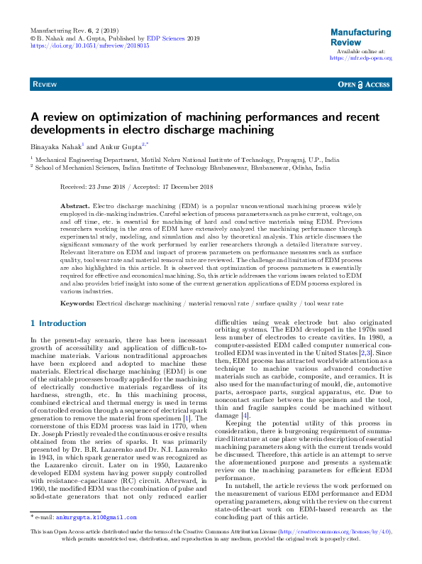 (PDF) A review on optimization of machining performances and recent ...