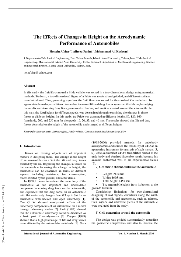 (PDF) The Effects of Changes in Height on the Aerodynamic Performance ...