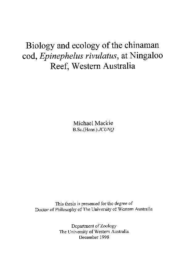 (PDF) Biology and ecology of the chinaman cod, Epinephelus rivulatus ...