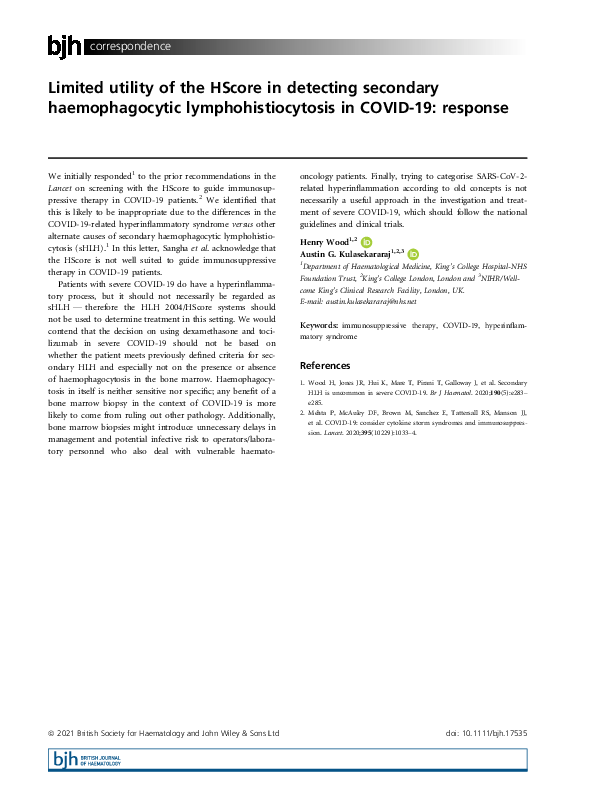 (PDF) Limited utility of the HScore in detecting secondary ...