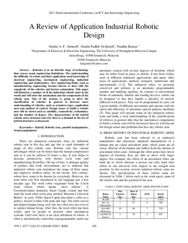 (PDF) A review of application industrial robotic design