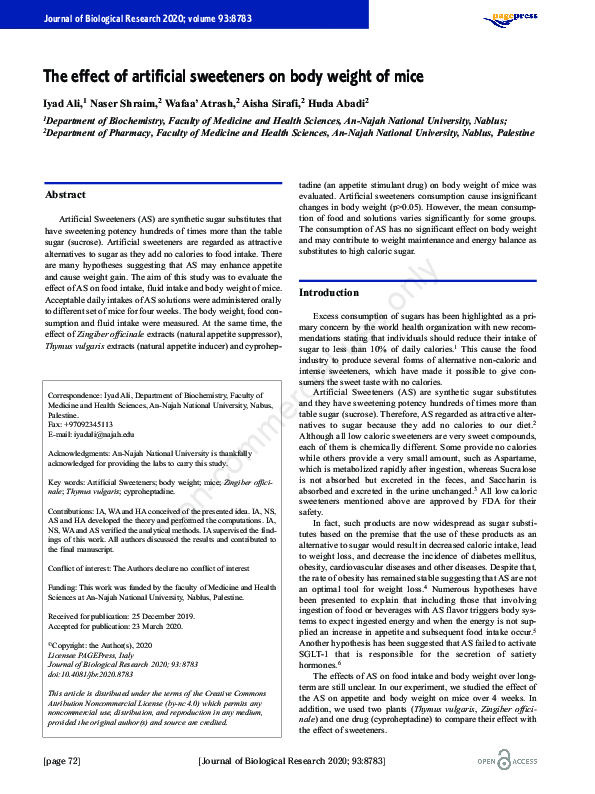 (PDF) The effect of artificial sweeteners on body weight of mice