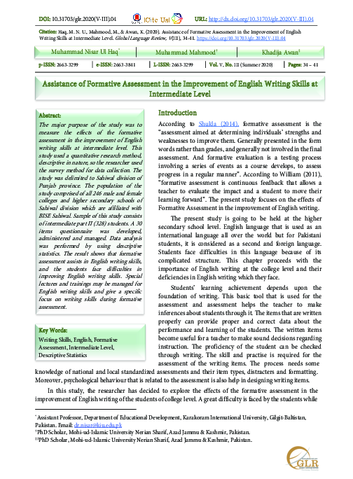 (PDF) Assistance of Formative Assessment in the Improvement of English ...