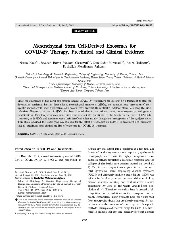 (PDF) Mesenchymal Stem Cell-Derived Exosomes for COVID-19 Therapy ...