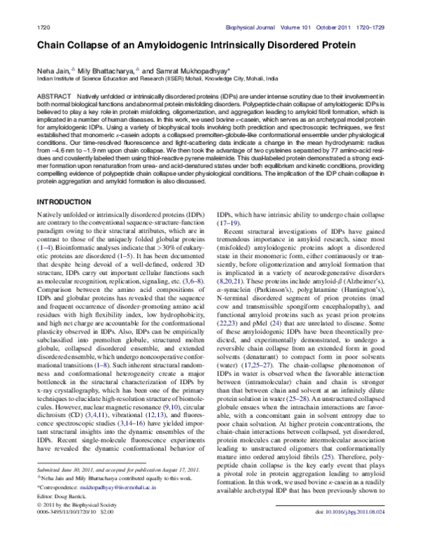 (PDF) Chain Collapse of an Amyloidogenic Intrinsically Disordered Protein