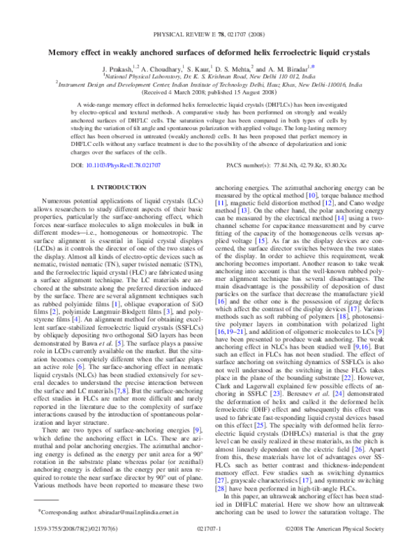 (PDF) Memory effect in weakly anchored surfaces of deformed helix ...