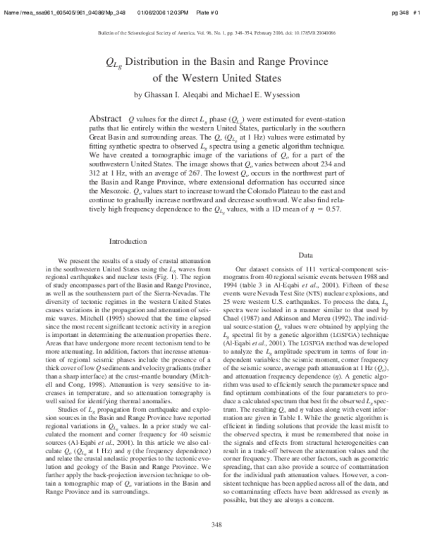 (PDF) Distribution in the Basin and Range Province of the Western ...