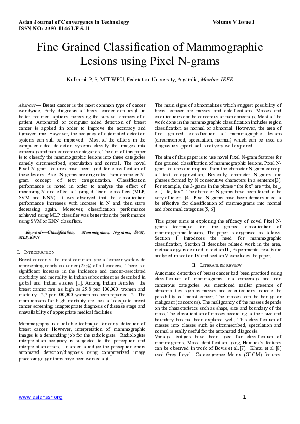 (PDF) Fine Grained Classification of Mammographic Lesions using Pixel N ...