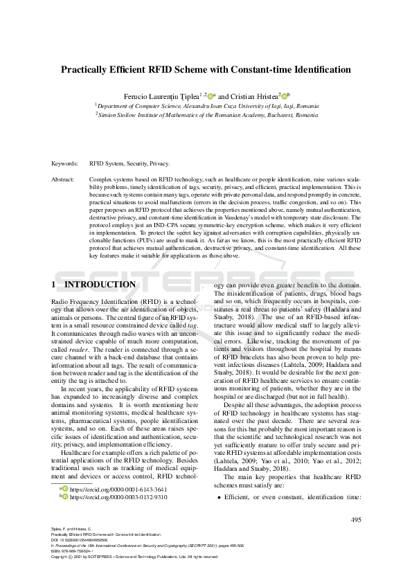 (PDF) Practically Efficient RFID Scheme with Constant-time Identification