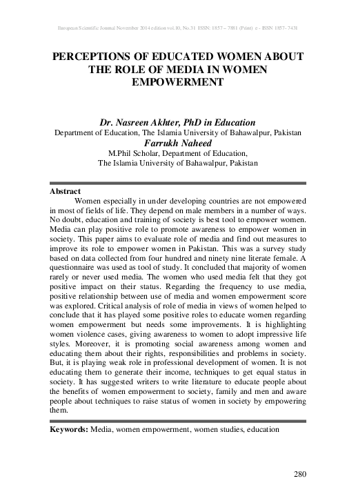 (PDF) Perceptions of Educated Women About the Role of Media in Women ...