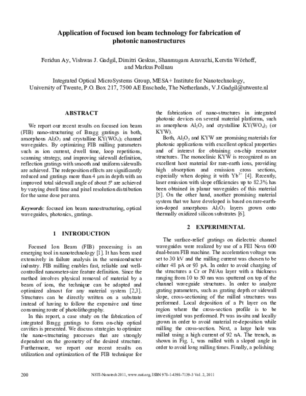 (PDF) Application of focused ion beam technology for fabrication of ...