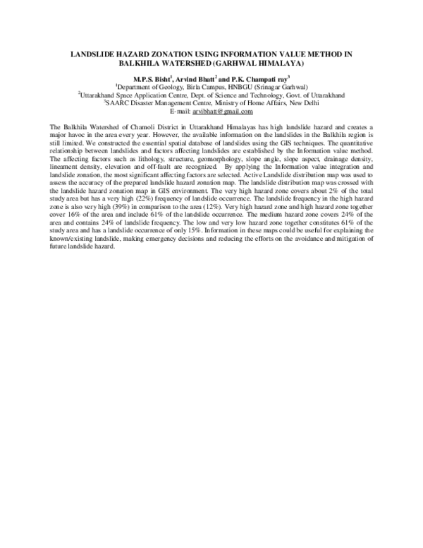 (PDF) Landslide Hazard Zonation Using Information Value Method in ...