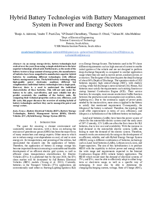 (PDF) Hybrid Battery Technologies with Battery Management System in ...