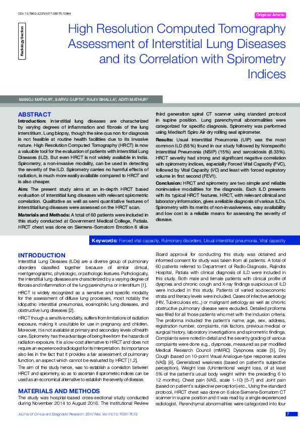 (PDF) High Resolution Computed Tomography Assessment of Interstitial ...