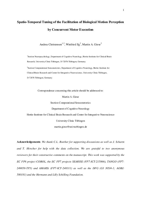 (PDF) Spatiotemporal Tuning of the Facilitation of Biological Motion ...