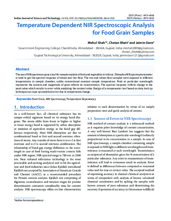 (PDF) Temperature Dependent NIR Spectroscopic Analysis for Food Grain ...