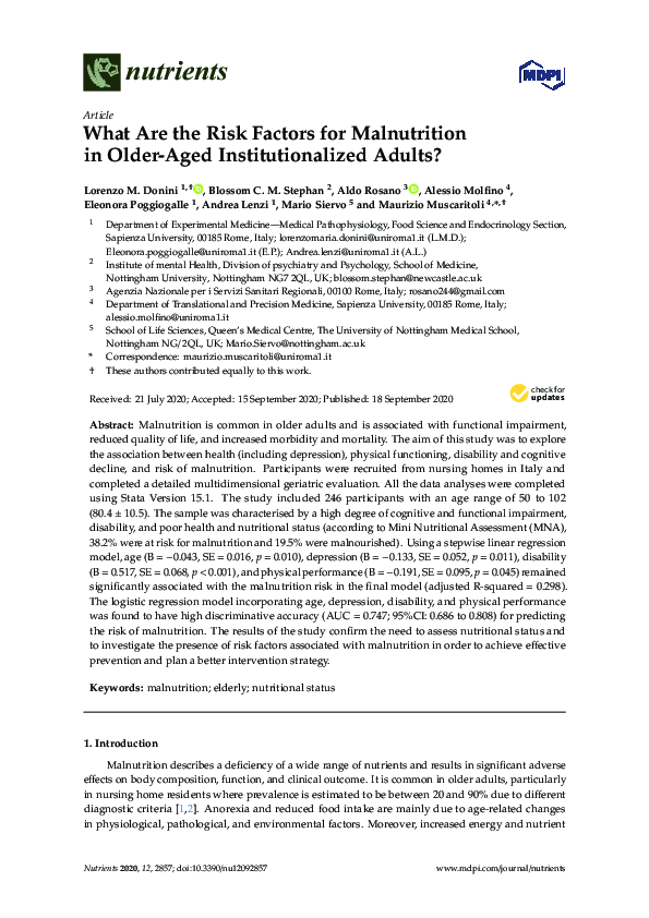 (PDF) What Are the Risk Factors for Malnutrition in Older-Aged ...