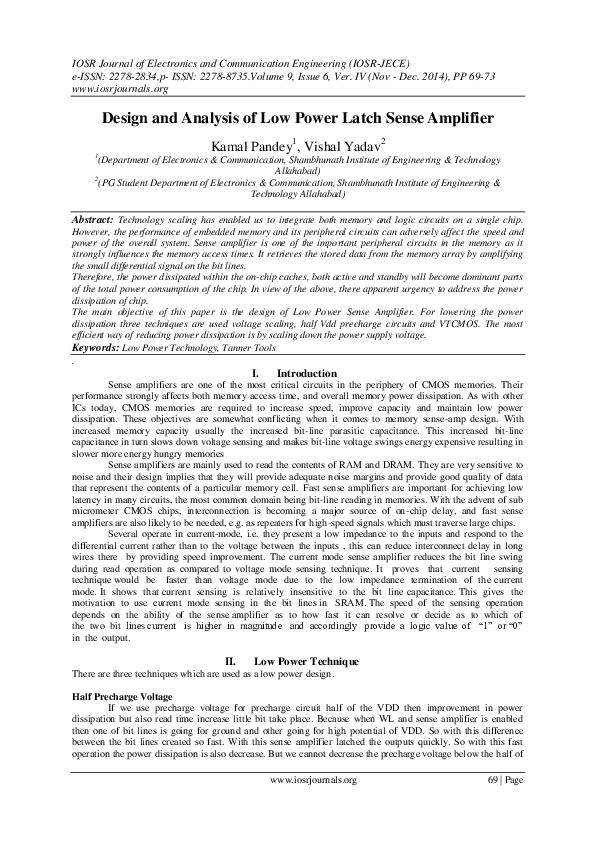 (PDF) Design and Analysis of Low Power Latch Sense Amplifier