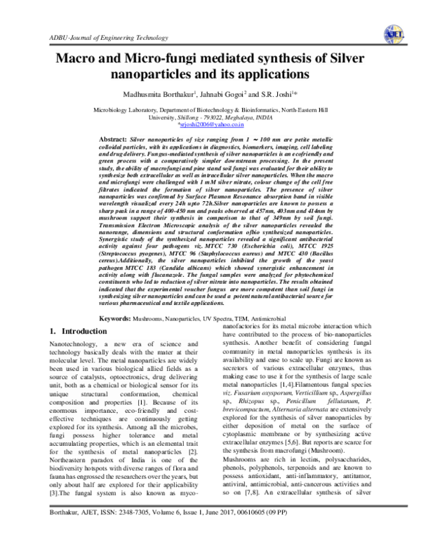 (PDF) Macro and Micro-fungi mediated synthesis of Silver nanoparticles ...